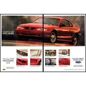 1994 Ford Mustang GT Coupe 2 Page Vintage Print Ad Red Sports Car Wall Art